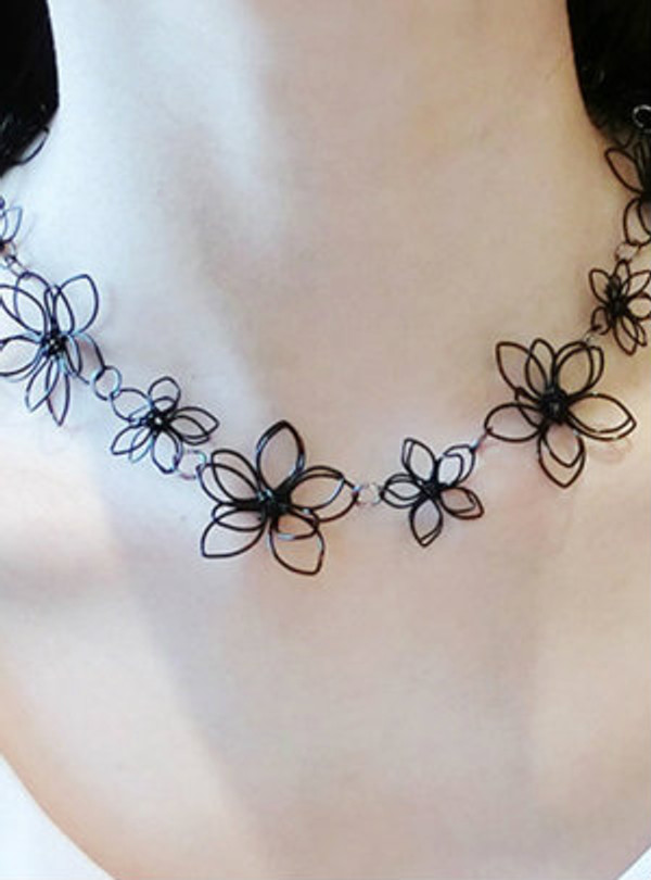 Brilliant Black Flower Fairy Necklace