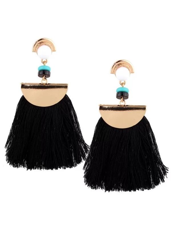 Chic Bead Semicircle Tassel Earrings