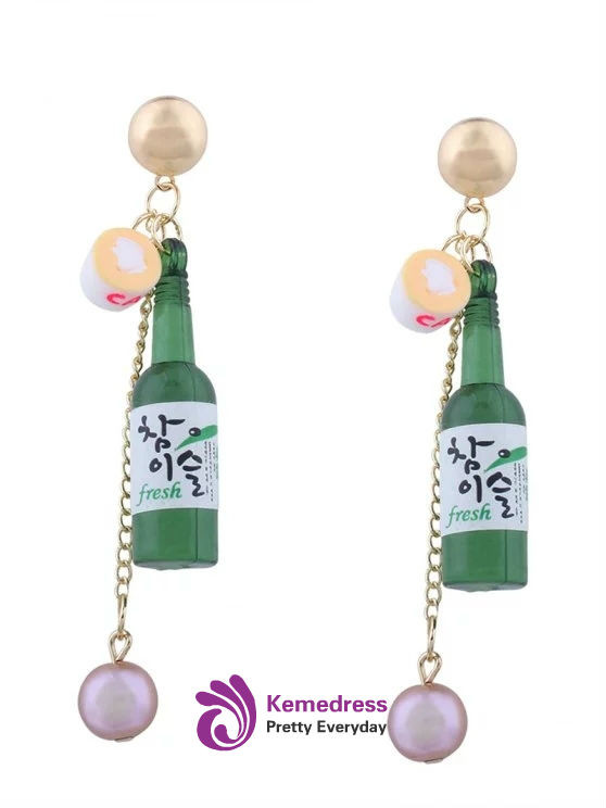 Popular Wine Bottle Faux Pearl Pendant Earrings