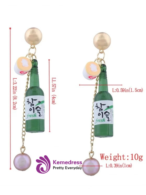 Popular Wine Bottle Faux Pearl Pendant Earrings