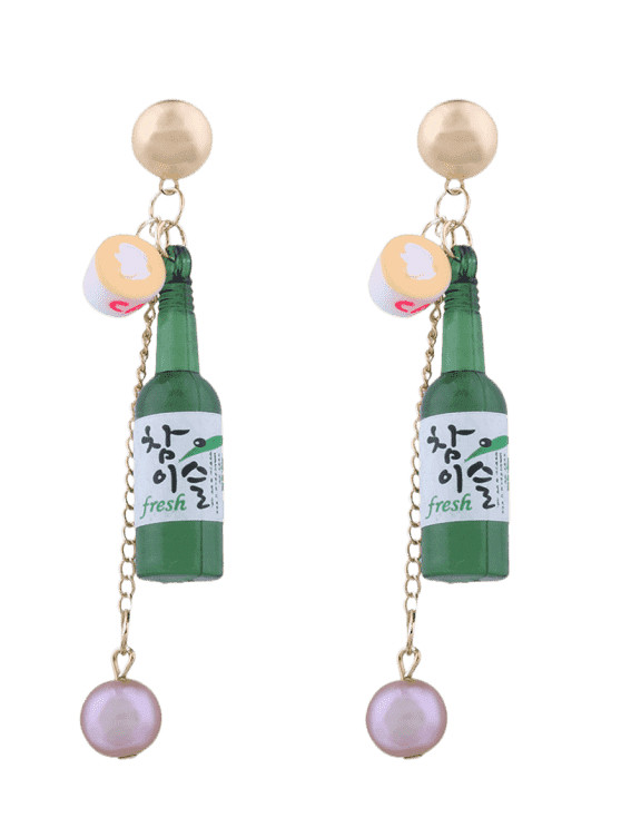 Popular Wine Bottle Faux Pearl Pendant Earrings