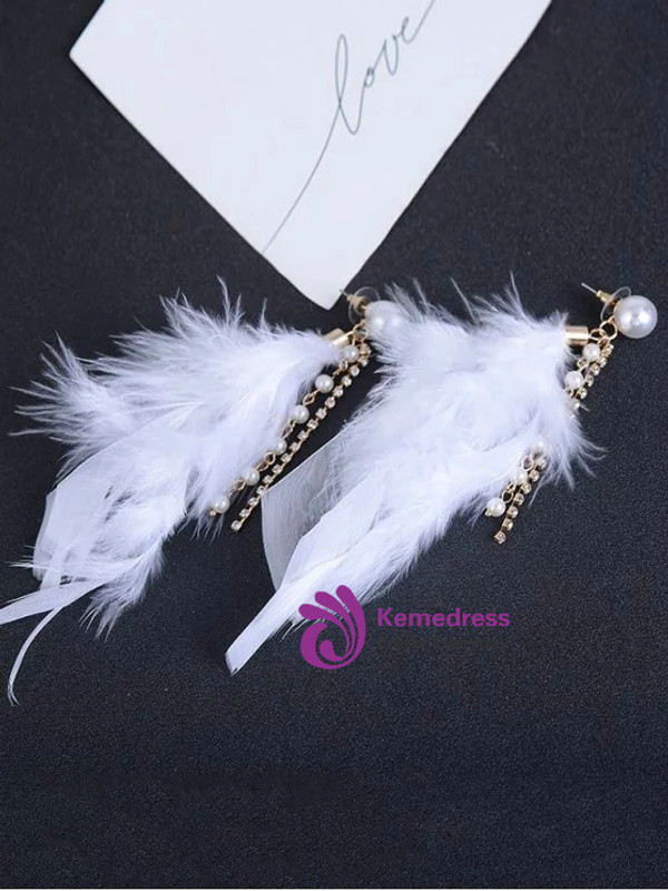 Drop Earrings Faux Pearl Rhinestone Feather