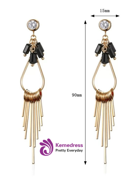 Fashion Faux Gem Teardrop Fringed Drop Earrings