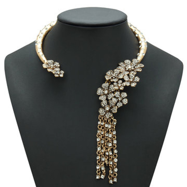 Fashion Diamond Tassel Pendant Necklace & Earrings