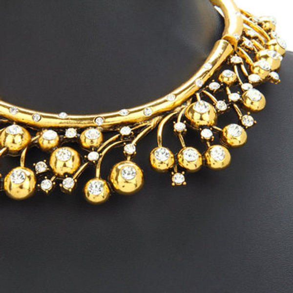 Beatiful Gold Embellished Crystal Choker Necklace and Drop Earrings