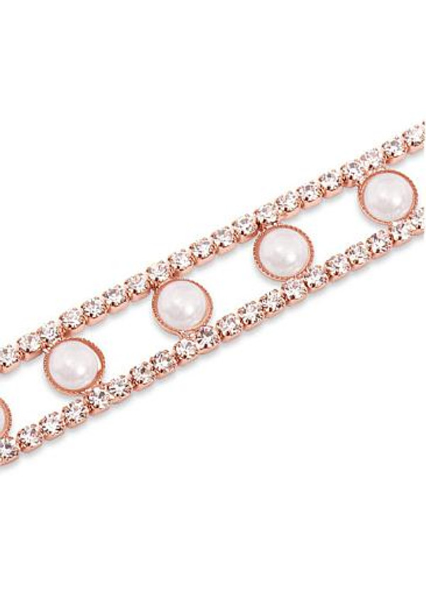 Fashion In Stock Rose Gold Plated Bracelet Rhinestone and Faux Pearl Rose Gold