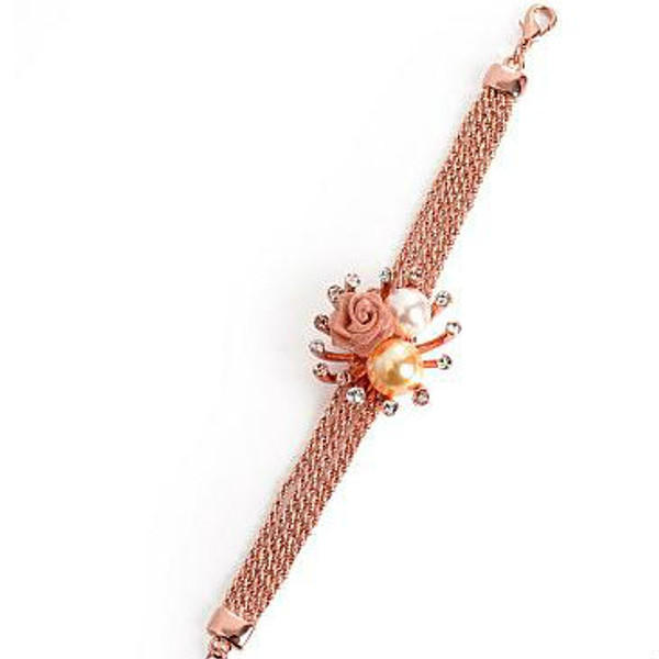 Cheap In Stock Fabulous Pearl Bracelet Adorned With Alloy Flower & Rhinestones