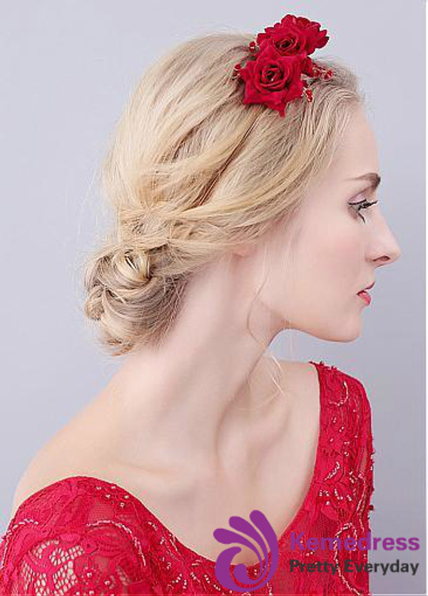 Ornaments With Cloth Roses & Rhinestones Wedding Hair