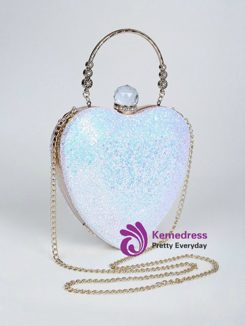 Fashion  Rhinestones Heart Shape Evening Bag