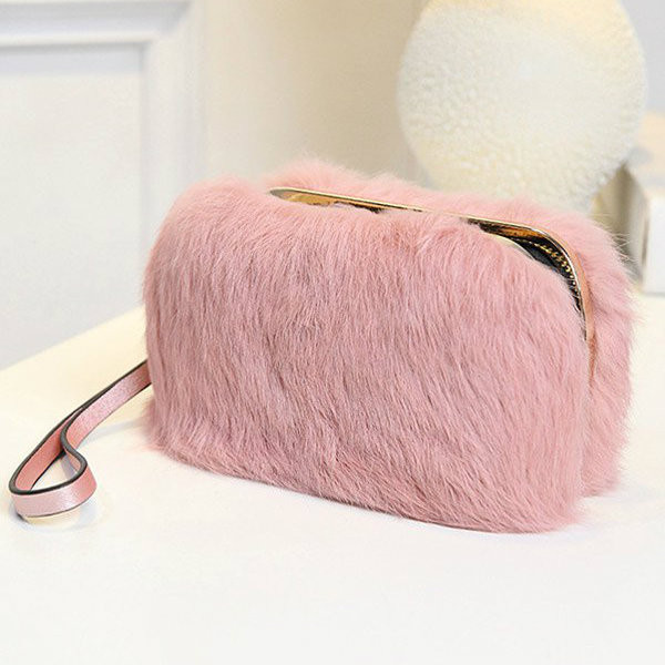 Cheap Metal Trimmed Zip Around Fuzzy Evening Bag