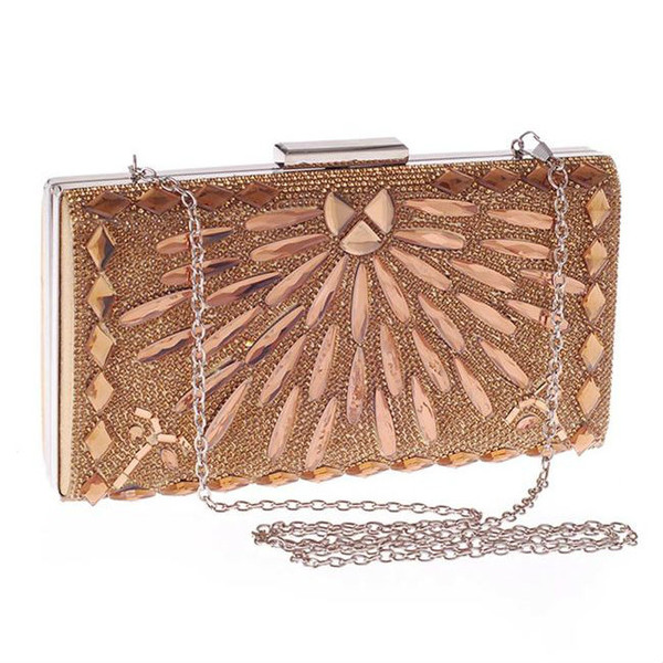 Cheap  Gold Geometric Crystal Evening Clutch Bag
