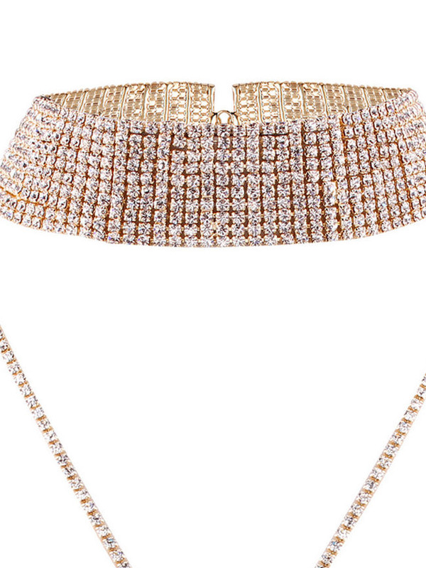 Cheap Luxury Rhinestone Long Chain Choker Necklace