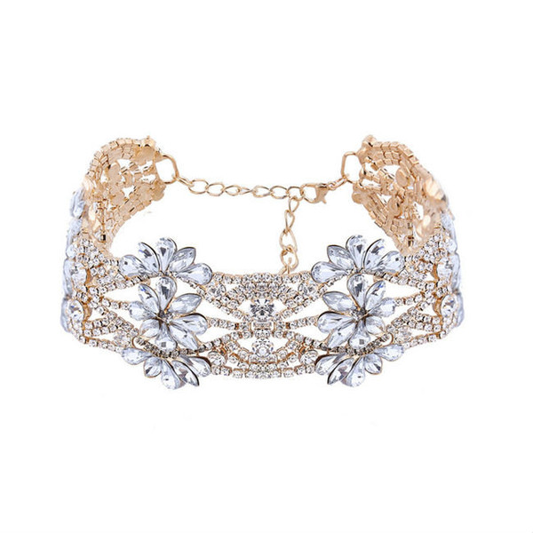 Cheap High-Quality Flower Modeling Rhinestone Choker