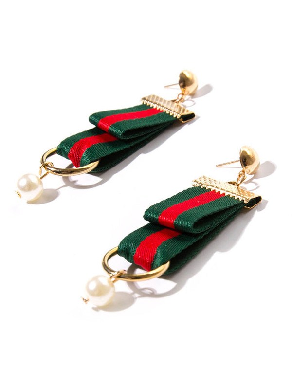 Fashion Ribbon Pearl Pendant Earrings