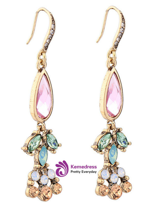 Cheap Colorful Faux Crystal Drop Earrings