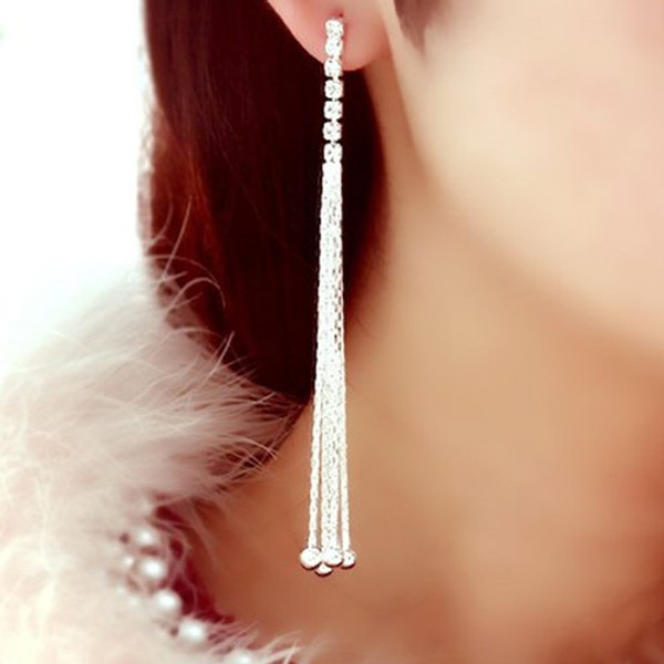 Cheap Pair of Rhinestone Long Chain Tassel Earrings