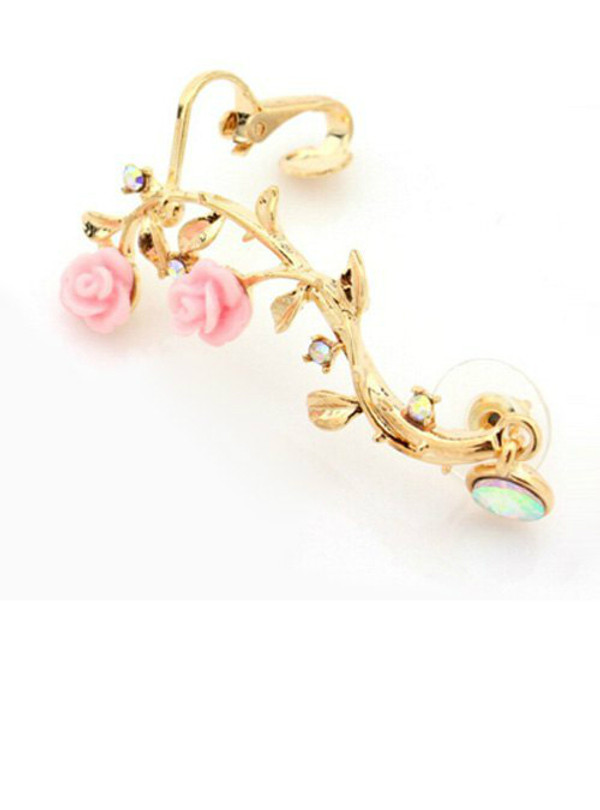 Cheap ONE PIECE Rhinestone Leaf Floral Ear Cuff