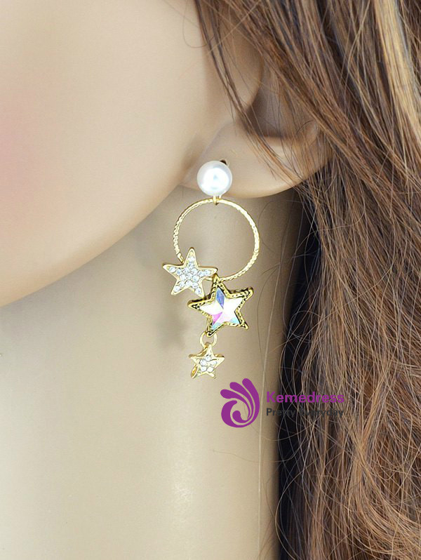 Star Earrings Asymmetric Faux Pearl