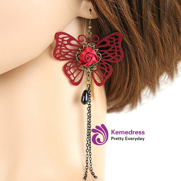 Cheap Butterfly Rose Teardrop Earrings