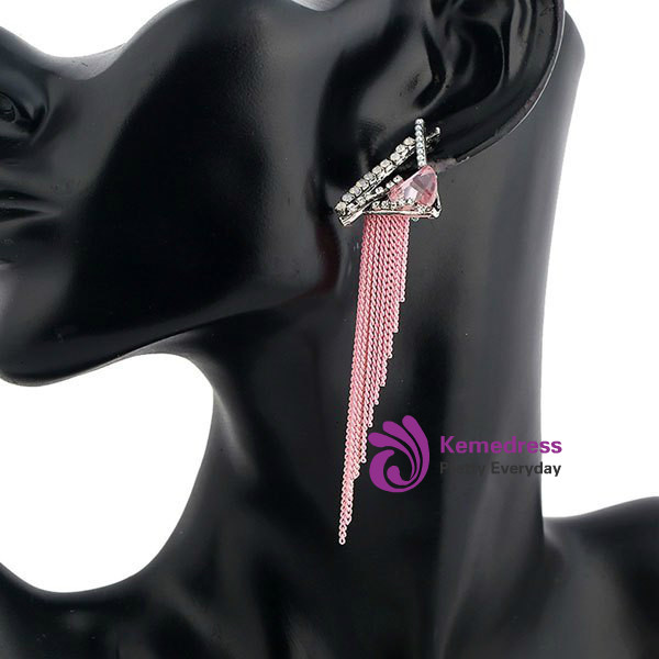 Chain Geometric Earrings Rhinestone Fringed