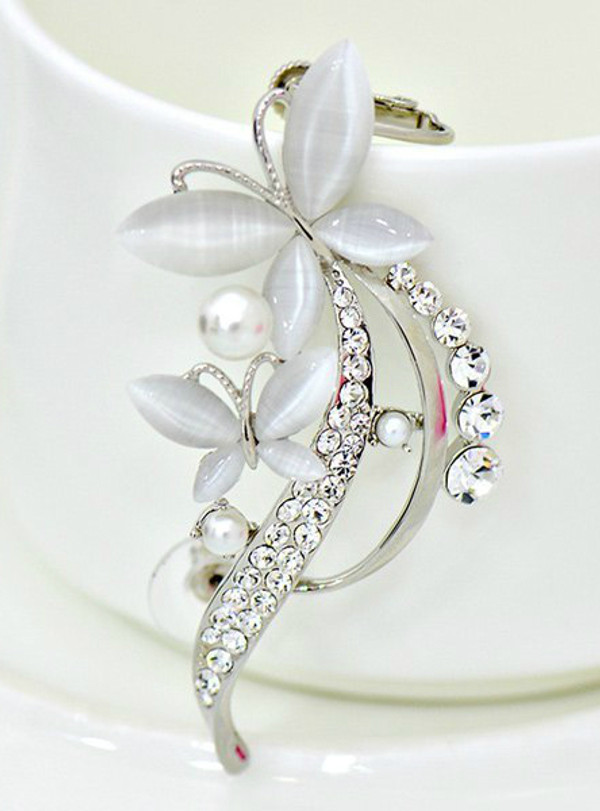 Rhinestone Butterfly Ear Cuff ONE PIECE Faux Pearl