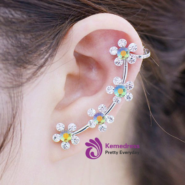 Crystal Floral Ear Cuff ONE PIECE Artificial