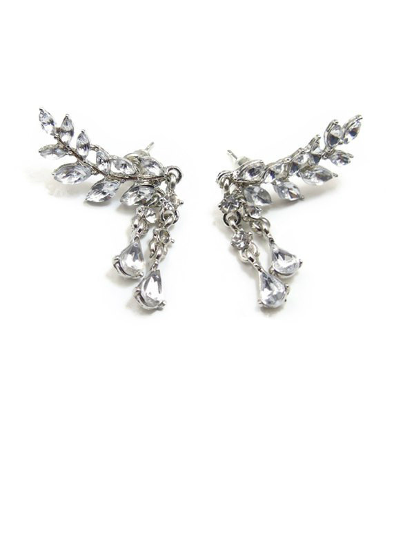 Fashion Faux Crystal Teardrop Leaf Earrings