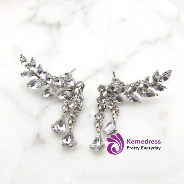 Fashion Faux Crystal Teardrop Leaf Earrings