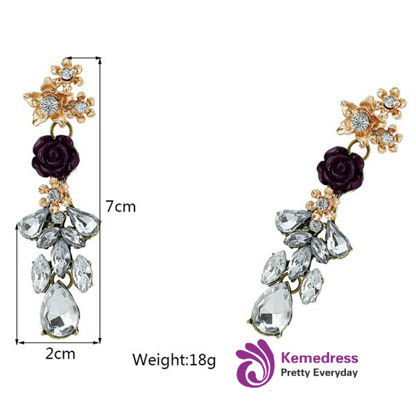 Shape Dangle Earrings Rhinestone Flower