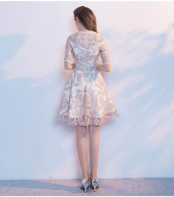 2017 New Elegant Champagne  Half Sleeves Short Evening Dresses