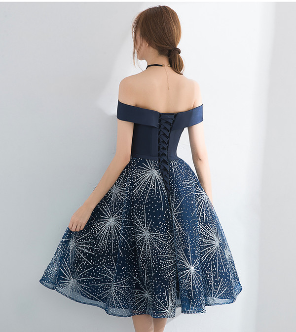 Blue Homecoming Dresses Elegant Boat Neck Short Prom Dresses 2017 New Navy