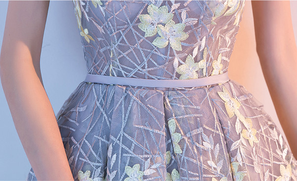 Short Prom Dresses 2017 Gray Shoulder Straps Illusion Sheer