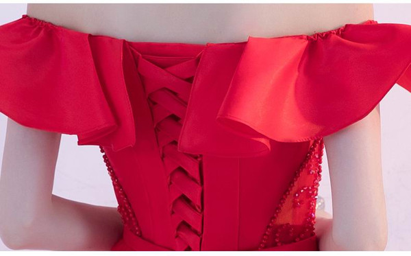 Short Prom Dresses Red 2017 Boat Neck Beading Tulle Ball Gown