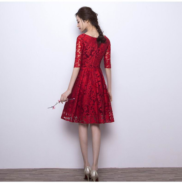 Knee Length Cocktail Dresses 2017 Elegant O-neck Half Sleeves