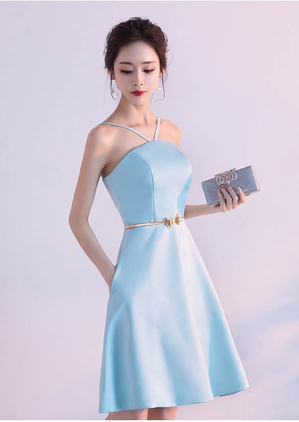 Sexy Backless Short Party Dress Sky Blue Cocktail Dress 2017 New Arrival A-line