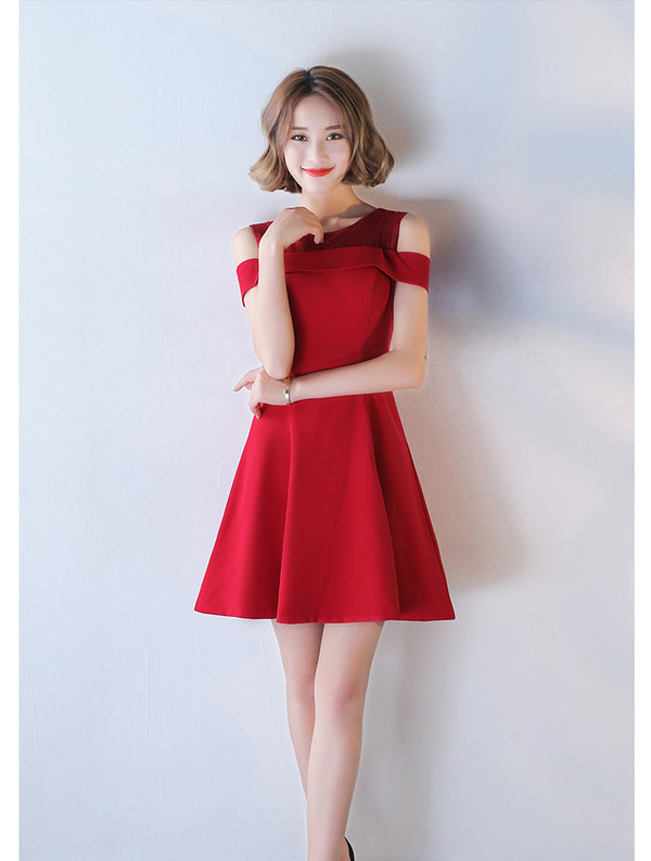 Red 2017 New Arrival Shoulder Knee Length Cocktail Dresses Wine