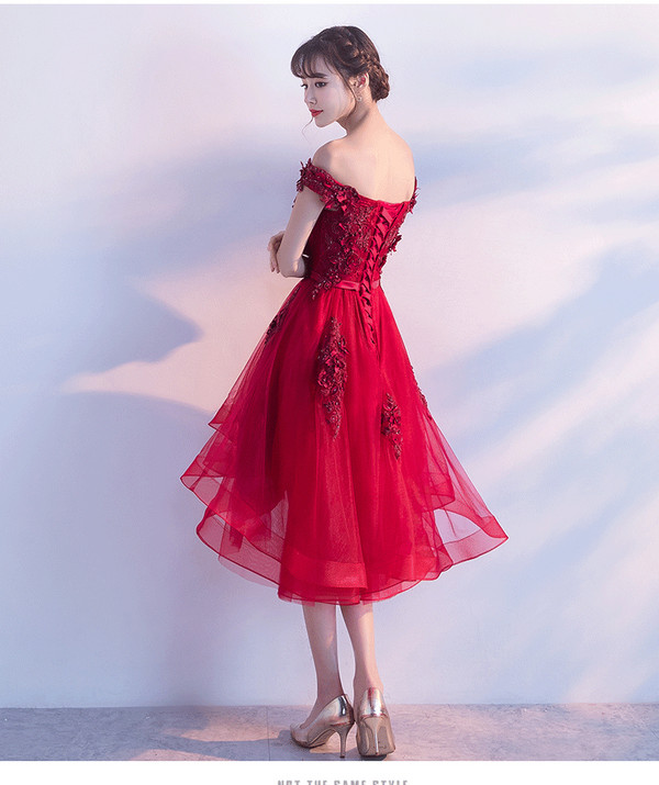 Boat Neck Off The Shoulder Luxury Appliques High Low Prom Dresses Elegant