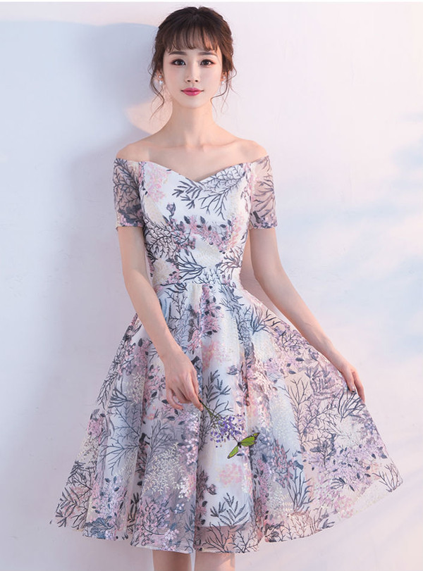 2017 New Arrival Lace Short graduation dresses Off Shoulder Prom Dresses