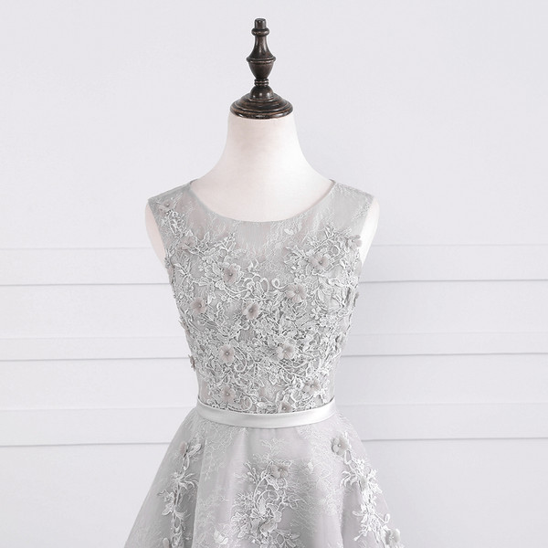 Beading Evening Party Gray O-neck Sleeveless Appliques