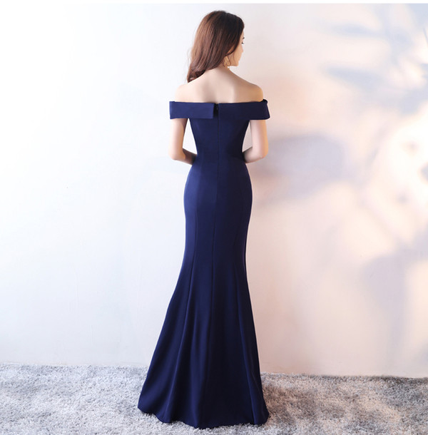 Off Shoulder Evening Formal Dresses 2017 Simple Navy Blue