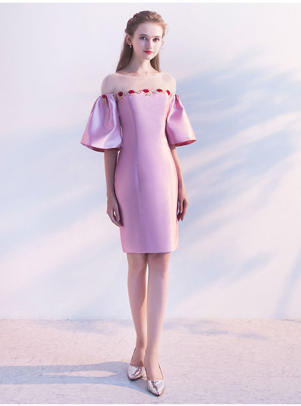 Pink Satin Sheath Trumpet With Beading Prom Dress