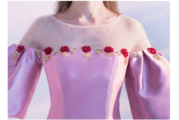 Pink Satin Sheath Trumpet With Beading Prom Dress