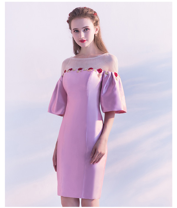 Pink Satin Sheath Trumpet With Beading Prom Dress