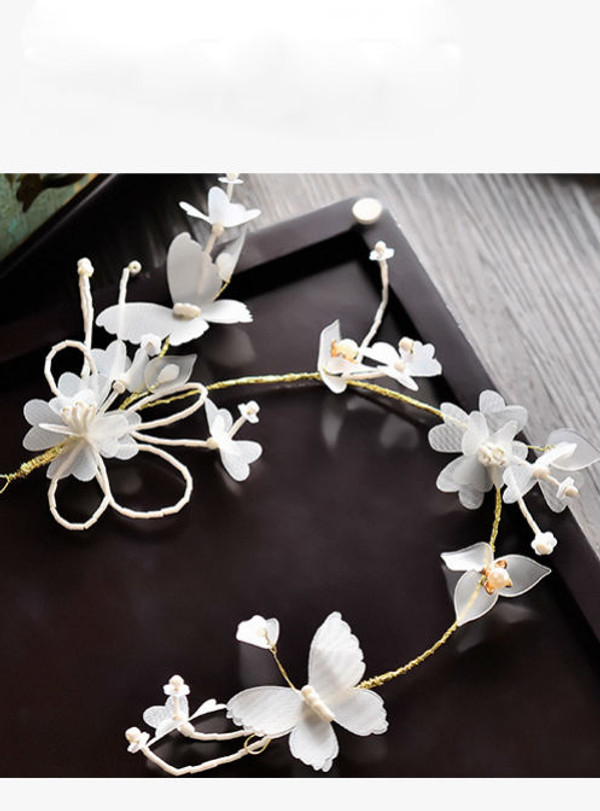 hairband hoop wedding tiara hair jewelry bride headdress white silk yarn butterfly