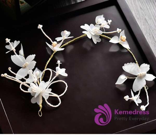 hairband hoop wedding tiara hair jewelry bride headdress white silk yarn butterfly