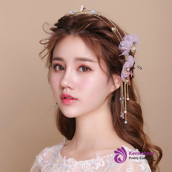 spun silk yarn alloy hairband tiara bride hair hoop contracted tassel