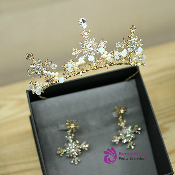 Party tiara wedding crown hearts crystal beads head gear exaggerated earrings