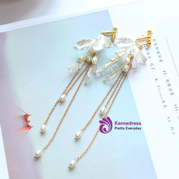 flower Earrings sets party hair Simple hair ribbon gauze veil with crystal