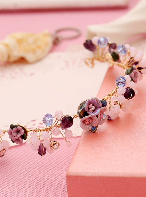 fashion rhinestone bride crown wedding hair pearl ceremic flower tiara headband