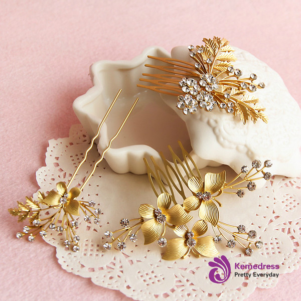 bridal hair accessories styling wedding 3pcs/lot Korean star fashion gold comb hairpins